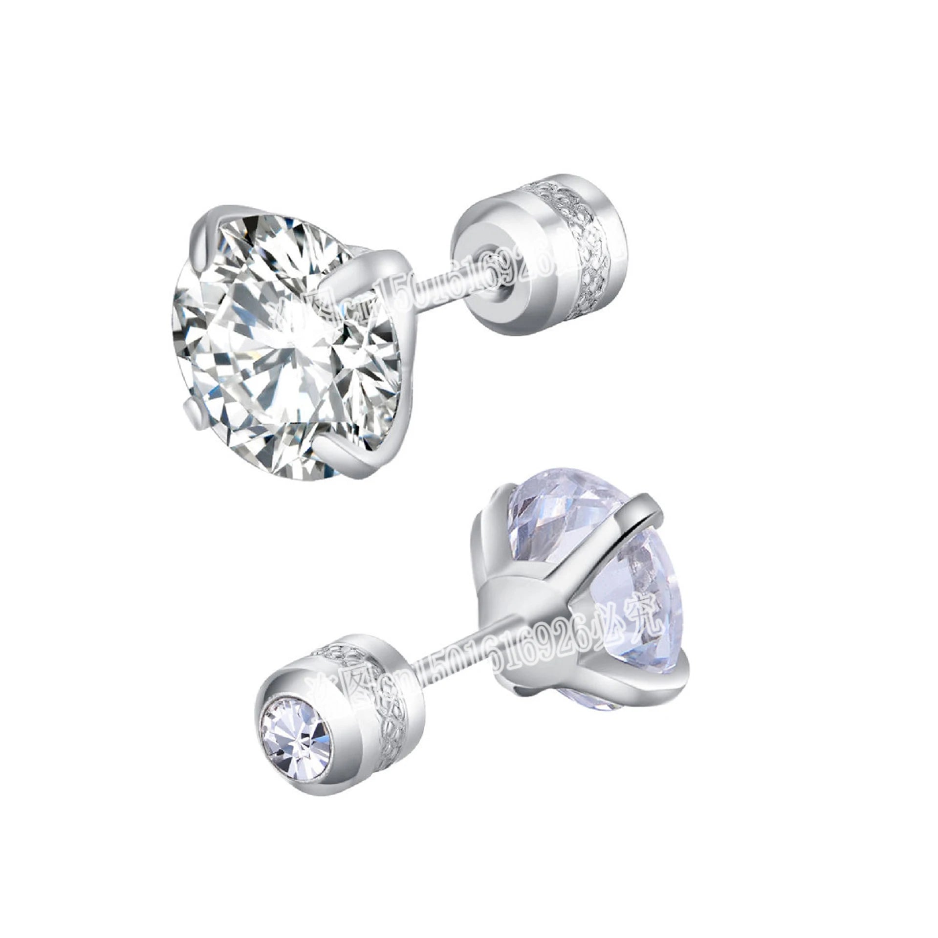 2pcs Hypoallergenic Titanium Steel Stud Earrings for Men Women, Zircon Screw Back Earrin detail view