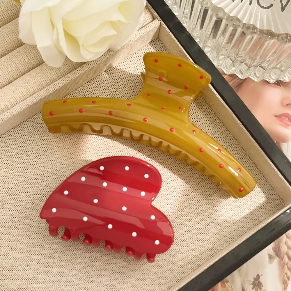 2pcs/set Hair Claw Clips for Women Girls Heart Bow Dots Leopard Large Small Crab Hair lifestyle view