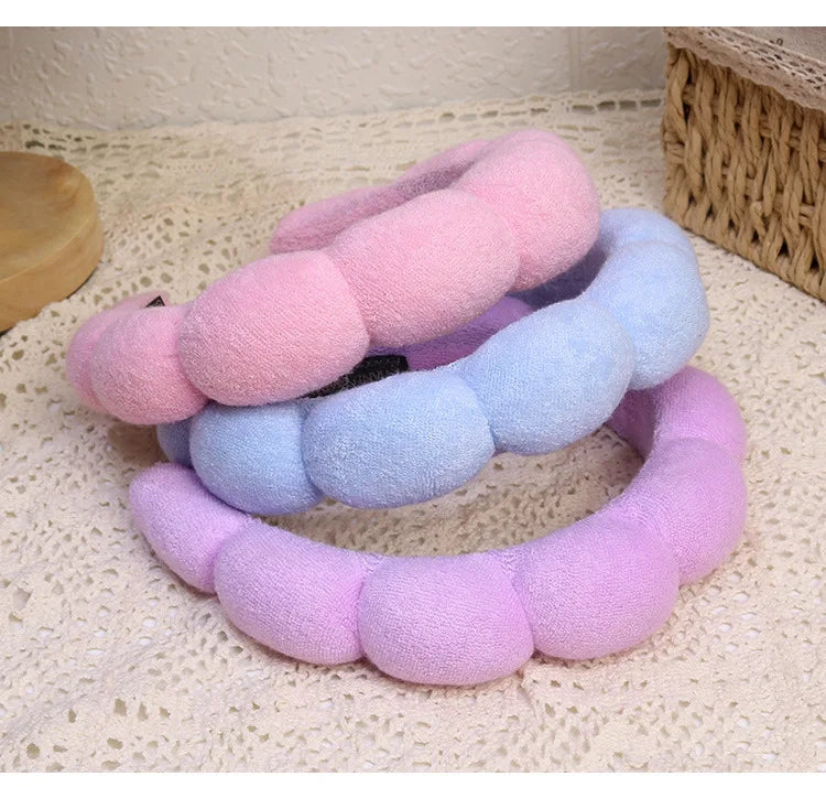Fashion Microfiber Washing Wristbands Scrunchies Puffy Headband Spa Bubble Headband additional angle