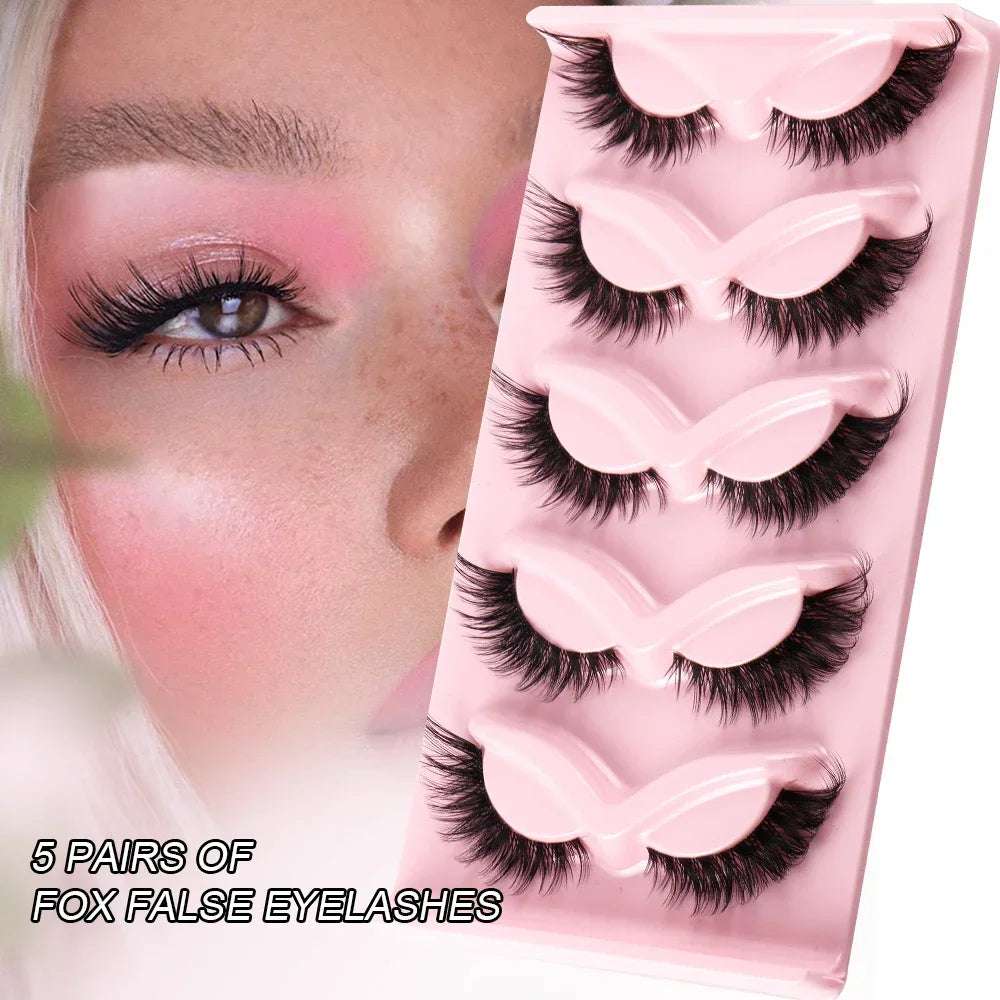 5 Pairs Cat Eye Lashes Fake Eyelashes Natural Long Manga Lashes Winged End Eye Elonga alternate view
