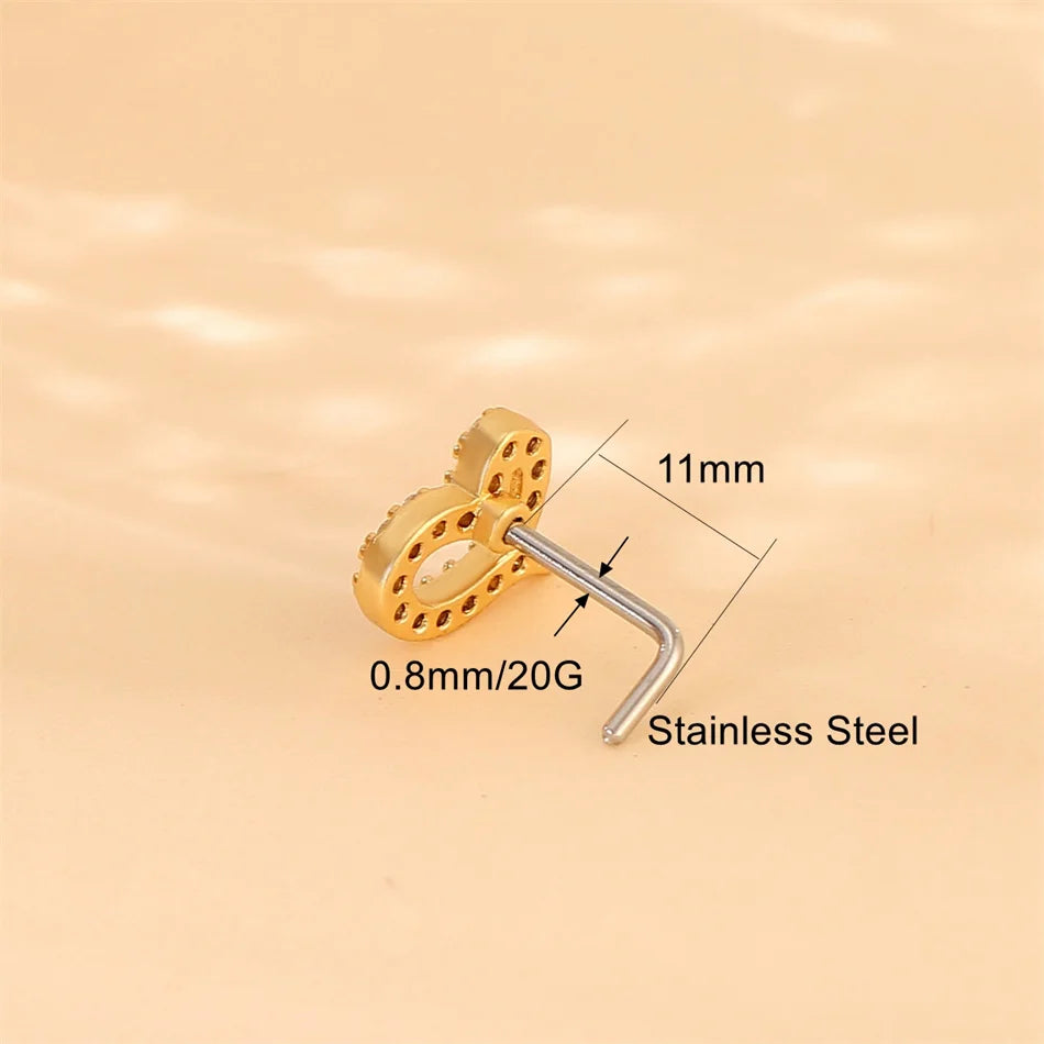 Beautiful Love Heart Nose Stud Crystal Copper Head 20G Stainless Steel Bar Women Nose lifestyle view