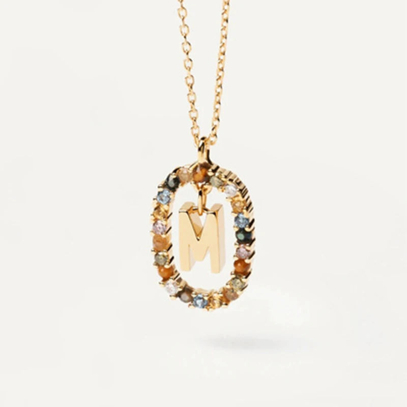 925 Sterling Silver Gold Initial Necklace | Personalized Letter Pendant with Zirconia close-up view