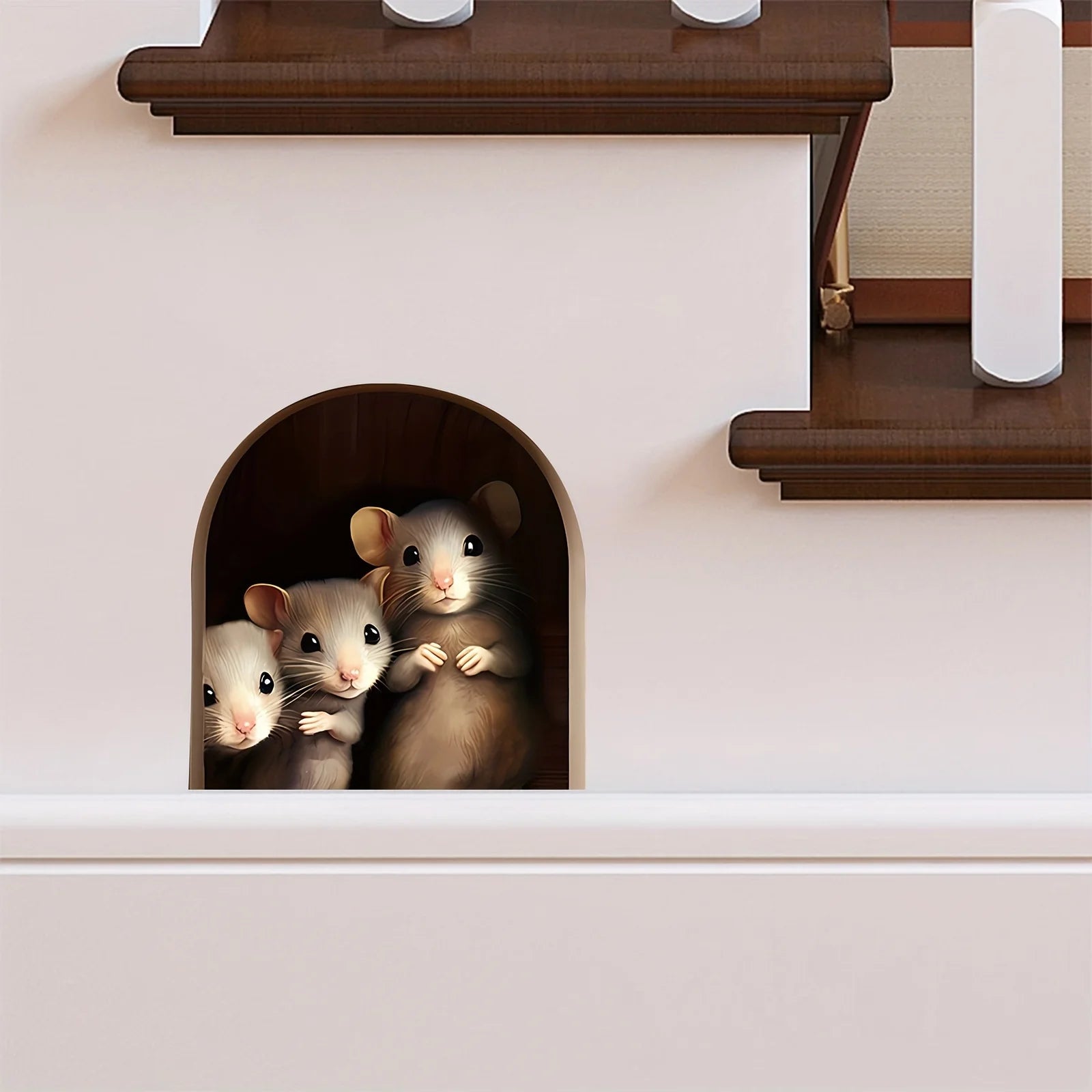 3D Mouse In Hole Wall Stickers | Waterproof Self-Adhesive Wall Decals alternate view