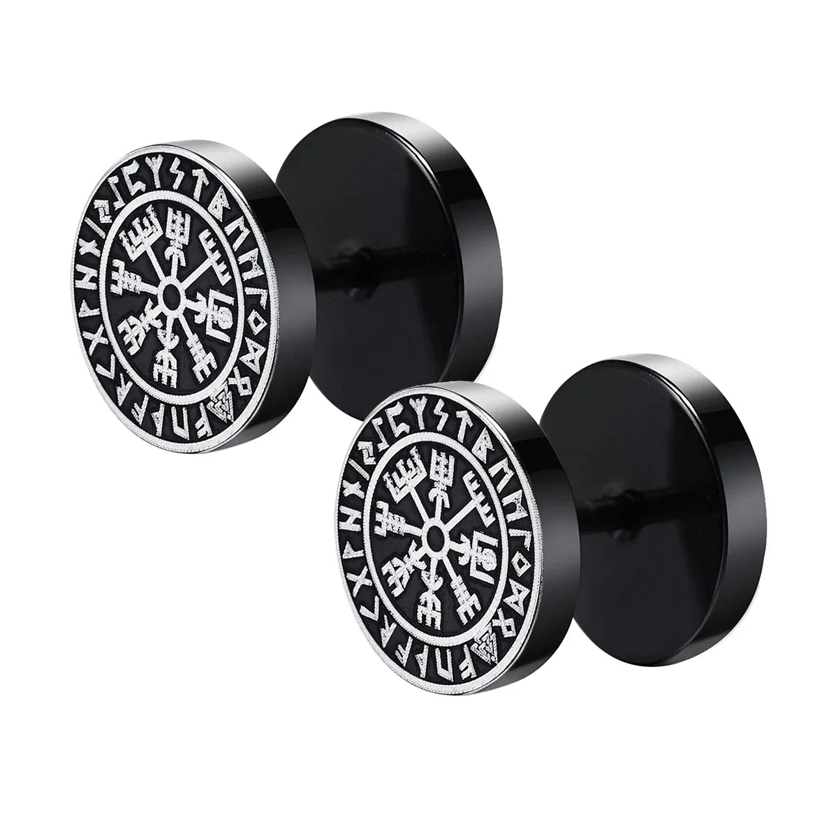Gothic Norse Viking Runes Stud Earrings for Men Boys,Rock Punk Stainless Steel Valknut W detail view