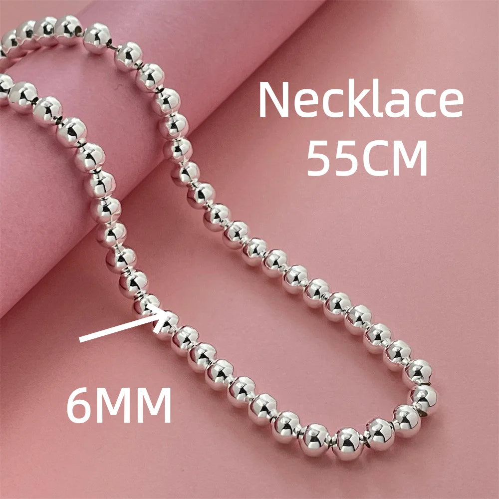925 Sterling Silver Round Bead Chain Necklace 4/6/8mm Smooth Ball Beads 40-60CM Choker close-up view
