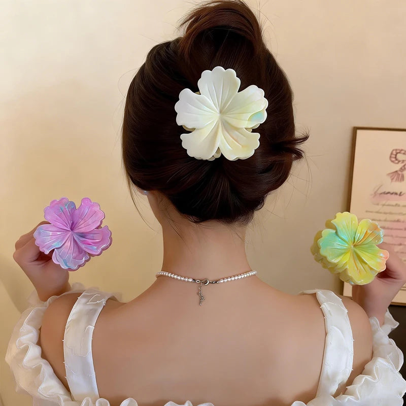1/6pcs Rendering Colorful Flower Hair Clip for Woman Elegant Korean Style Shark Clip Fashion Girl's Ponytail Clip Hair Clamp