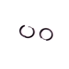 LUXUSTEEL Men's Simple Hoops Earrings Black Color Stainless Steel Clip Earring for Men W detail view
