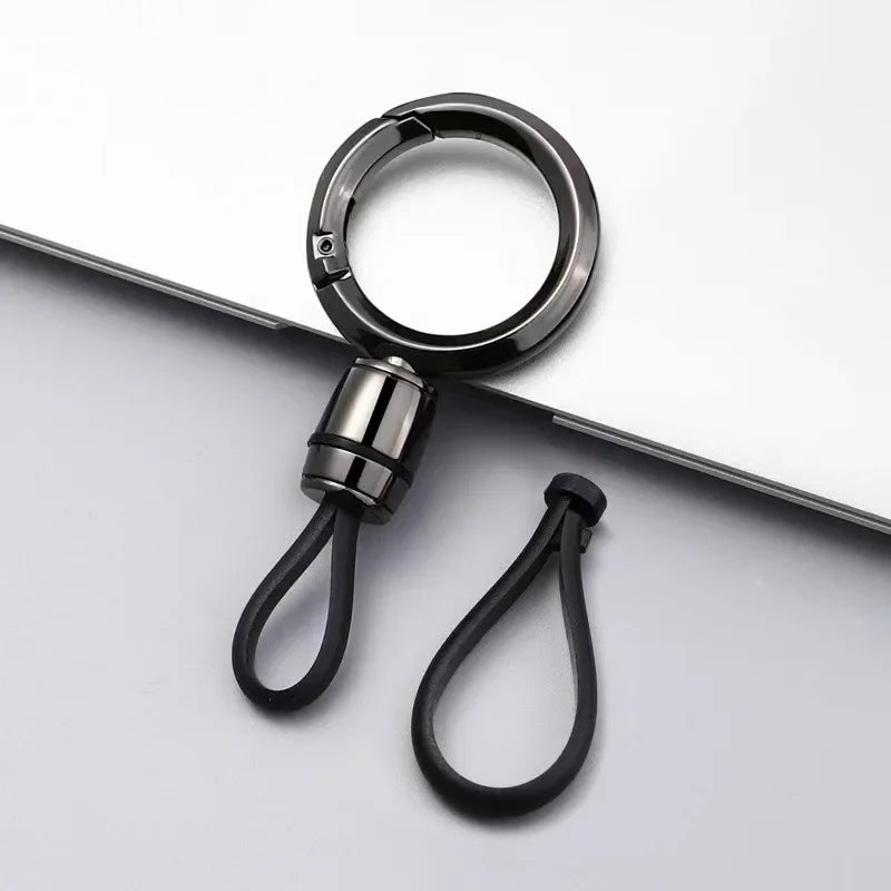Men High-End Metal Keychain Simple Car Key Chain with Waist Hook Anti-Lo Leather Rope An detail view