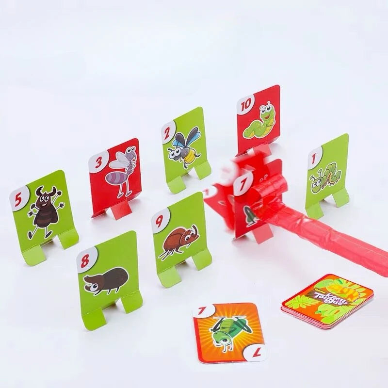Frog Mouth Tongue Board Game Greedy Snake Colorful Lizard Playing Card Competition Par close-up view