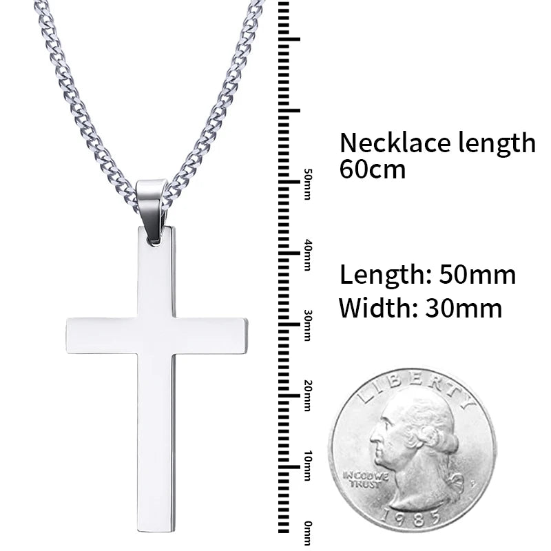 Fashion Stainless Steel Cross Pendant Necklace For Women Men Link Chain Charm Necklace close-up view