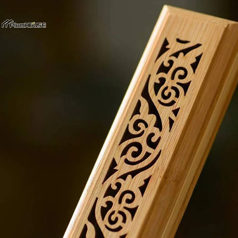 Natural Bamboo Incense Burner Holder with Storage Box | Aromatherapy Incense Tool close-up view