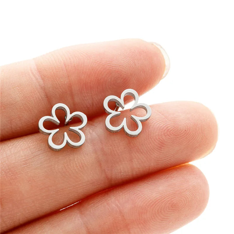 Multiple Stainless Steel Flower Stud Earrings Women Korean Daisy Mandala Rose Lotus Eari detail view