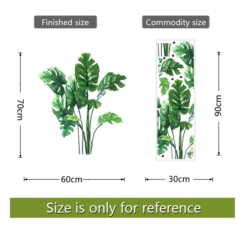 Large Tropical Green Plant Leaves Wall Stickers | Home Room Decor Palm Decal alternate view