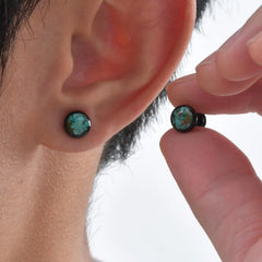 Natural Stone Stud Earrings for Men Boys,Stainless Steel Plated Round Small Earring,St close-up view