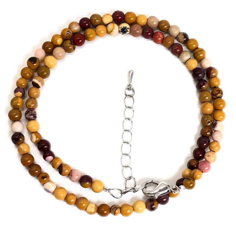 Natural Stone Bead Adjustable Necklace | Agate Opal Tigers Eye Quartz Crystal Jewelry close-up view