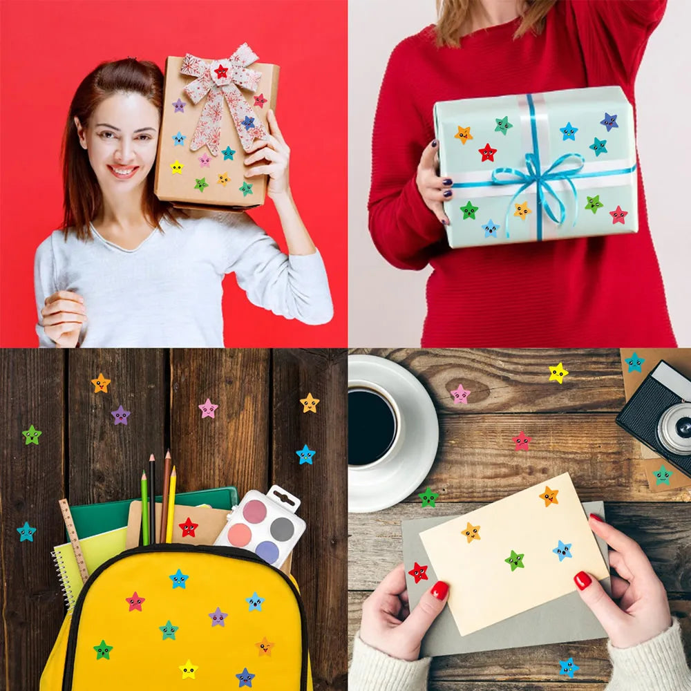 Happy Face Star Sticker Pack | Reward Stickers for Kids, DIY Craft Decorations close-up view