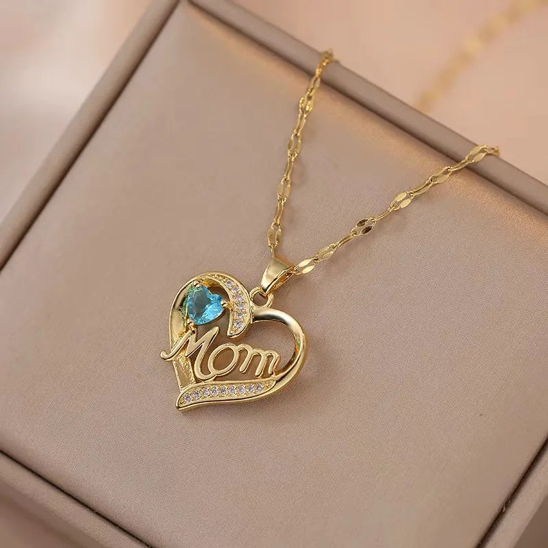 Crystal Heart Mama Necklace | Stainless Steel Pendant Jewelry for Mom alternate view