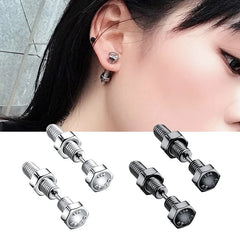 2pc New Gothic Unisex Punk Rock Stainless Steel Nail Screw Piercing Stud Earrings Novelt detail view
