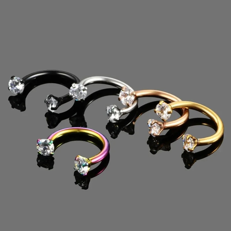 1PC Stainless Steel Crystal Hoop Ring Piercing Nose Ear belly Rings Women Men Carti additional angle