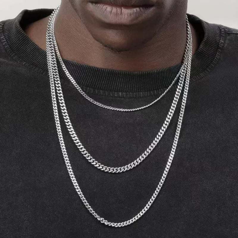 Hip Hop Cuban Chain Necklace Rock Stainless Steel Basic Chain Men Necklace Simple Necklace For Women
