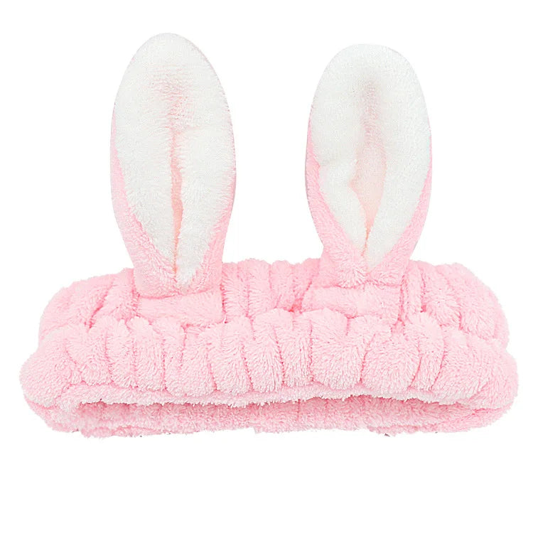 Cute Red Horns Elastic Hairbands for Women Wash Face Sport Soft Plush Rabbit Ears Hea lifestyle view