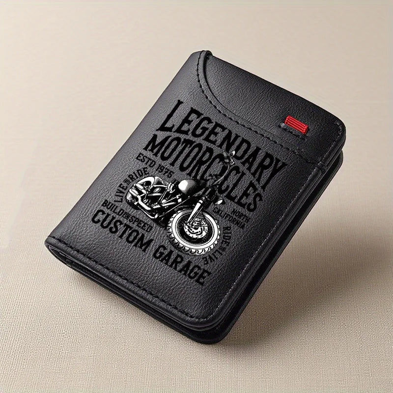Men's Retro Faux Leather Wallet | Vintage Motorcycle Style Slim Business Card Holder detail view