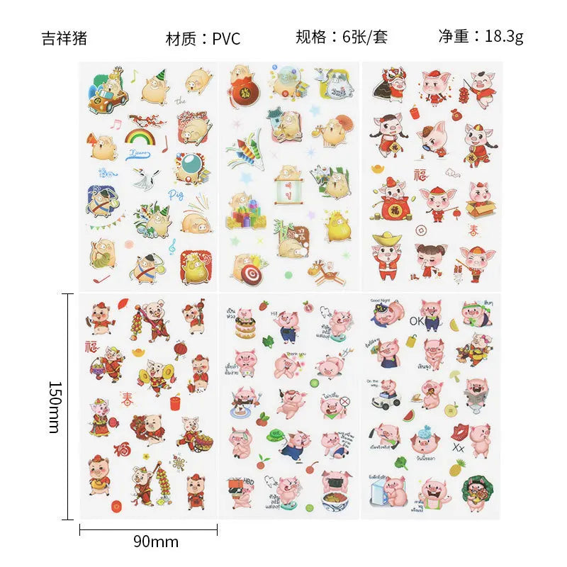 6Pcs Waterproof Cartoon Sticker Set | Cute DIY Decals for Laptops, Phones, and Plan additional angle