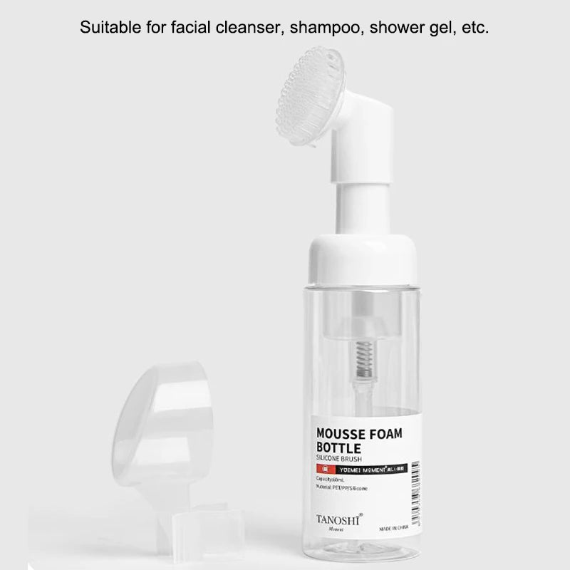 30ml 60ml 100ml 150ml Empty Foam Pump Bottle with Silicone Brush Head | Portable Face close-up view