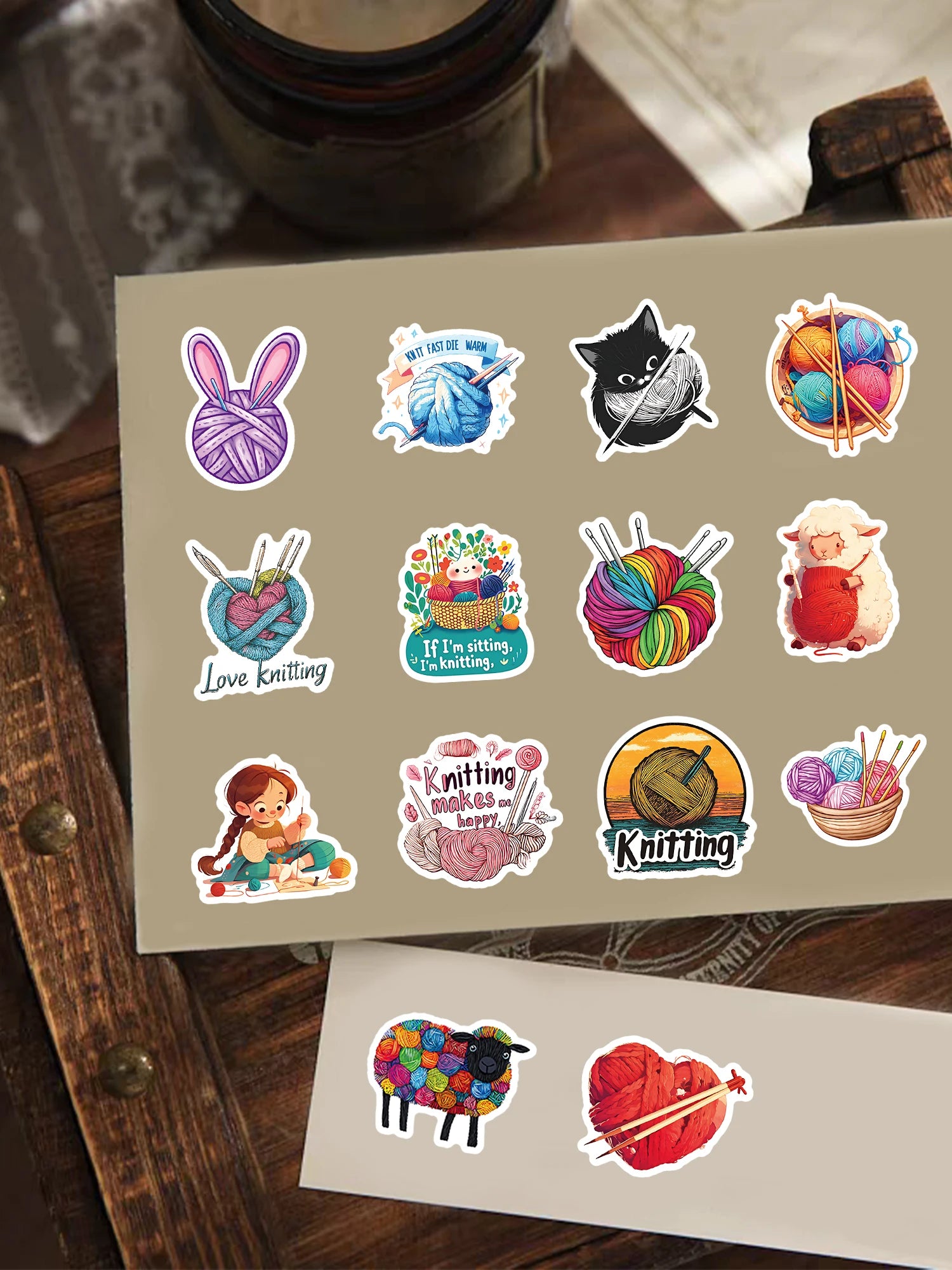 50 Creative Yarn Doodle Stickers Set | Vibrant Decals for Laptops and Water Bottles lifestyle view