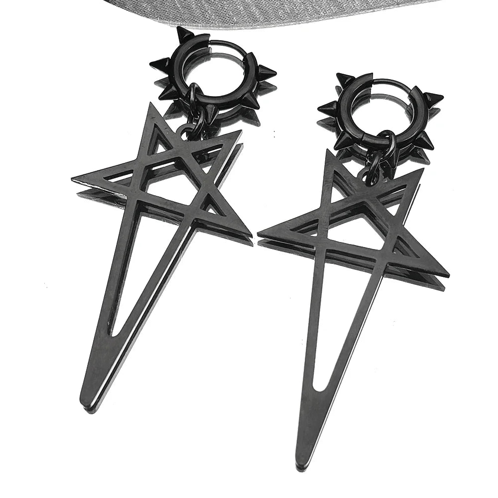 Pentagram Spike Rivet Hoop Earrings | Stainless Steel Gothic Punk Jewelry additional angle