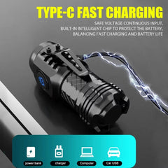 Mini Strong Light Flashlight | Type-C Rechargeable Super Bright LED Torch close-up view