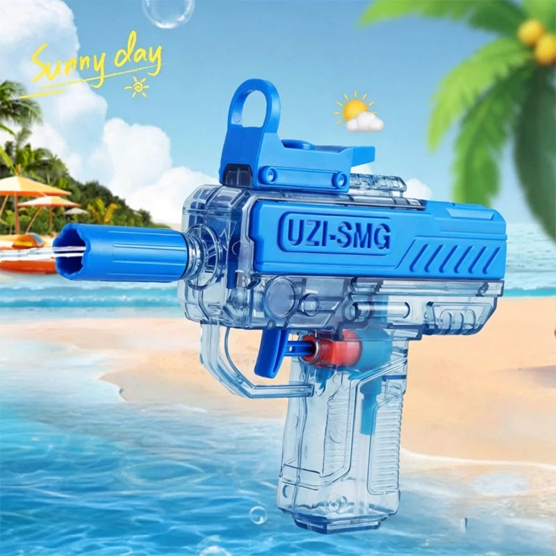 UZI Water Gun Transparent Manual Squirt Gun Mini Water Blaster Summer Outdoor Pool Beach Party Toy for Kids Adults Birthday Gift