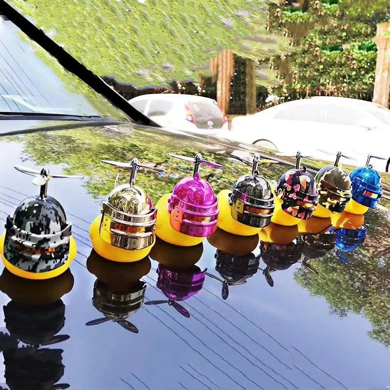 Motor Accessories Yellow Duck with Helmet for Bike Without Lights Auto Car Accessories close-up view