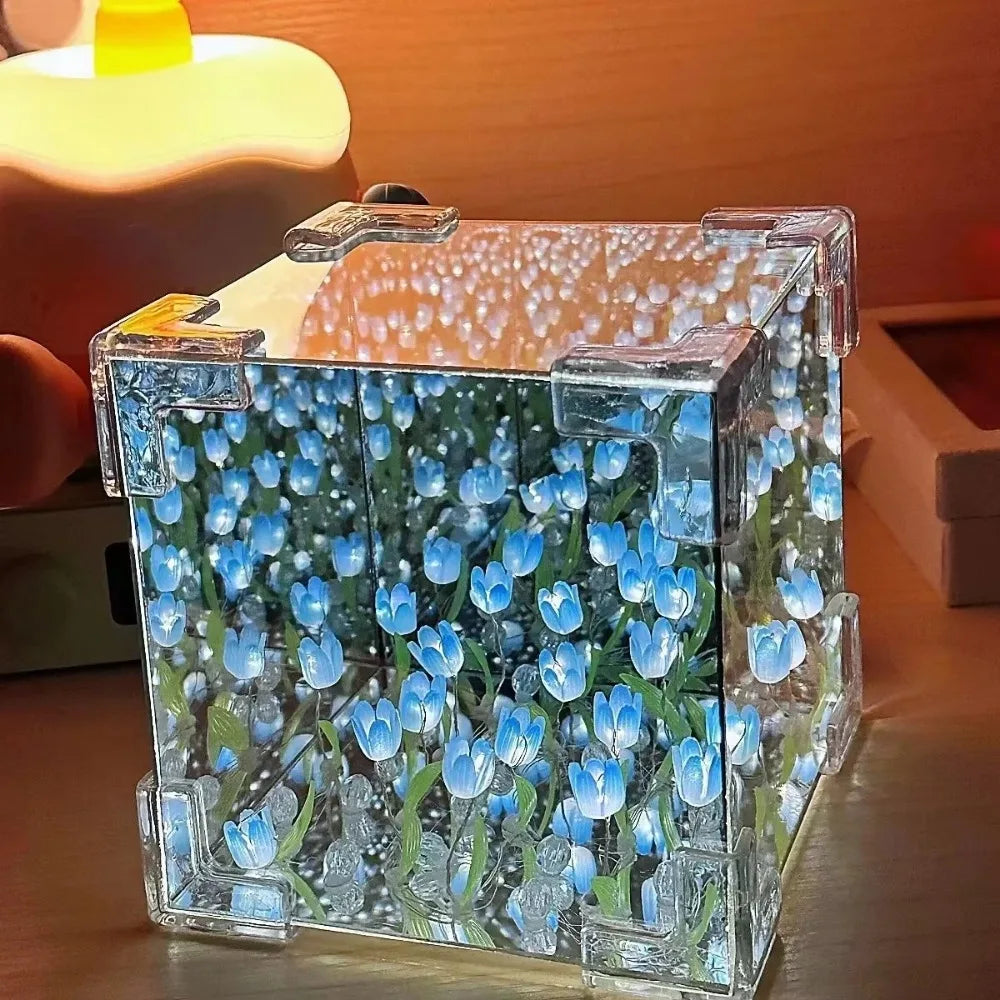 DIY Tulip Mirror Cube Lamp | Handmade Night Light for Bedroom Decor lifestyle view