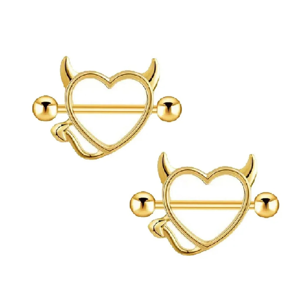 1/5Pairs 316L Stainless Steel Nipple Ring for Women, Various Colors Devil Love Heart Nip detail view
