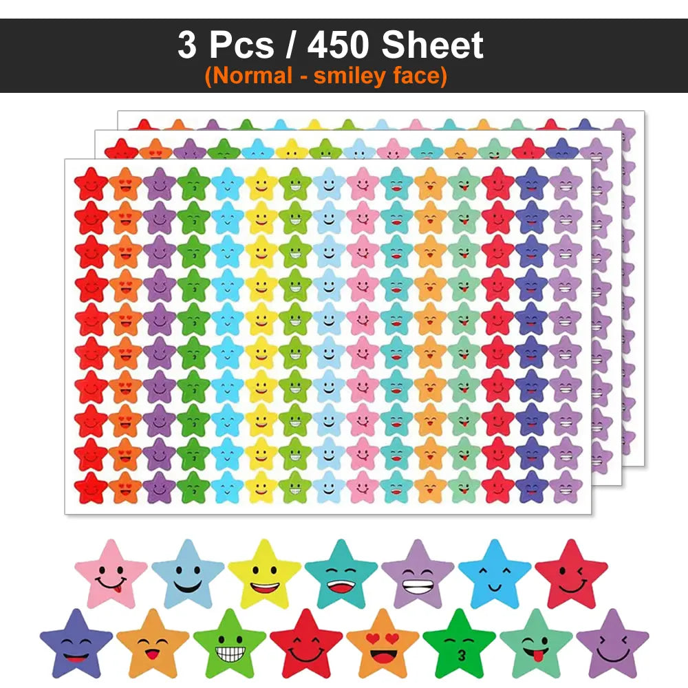 Happy Face Stars Reward Sticker Pack | 450-3000 Sheets for DIY Decor lifestyle view