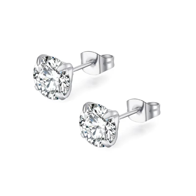 Stainless Steel Cubic Zirconia Stud Earrings | Screw-Back CZ Earrings for Women and additional angle