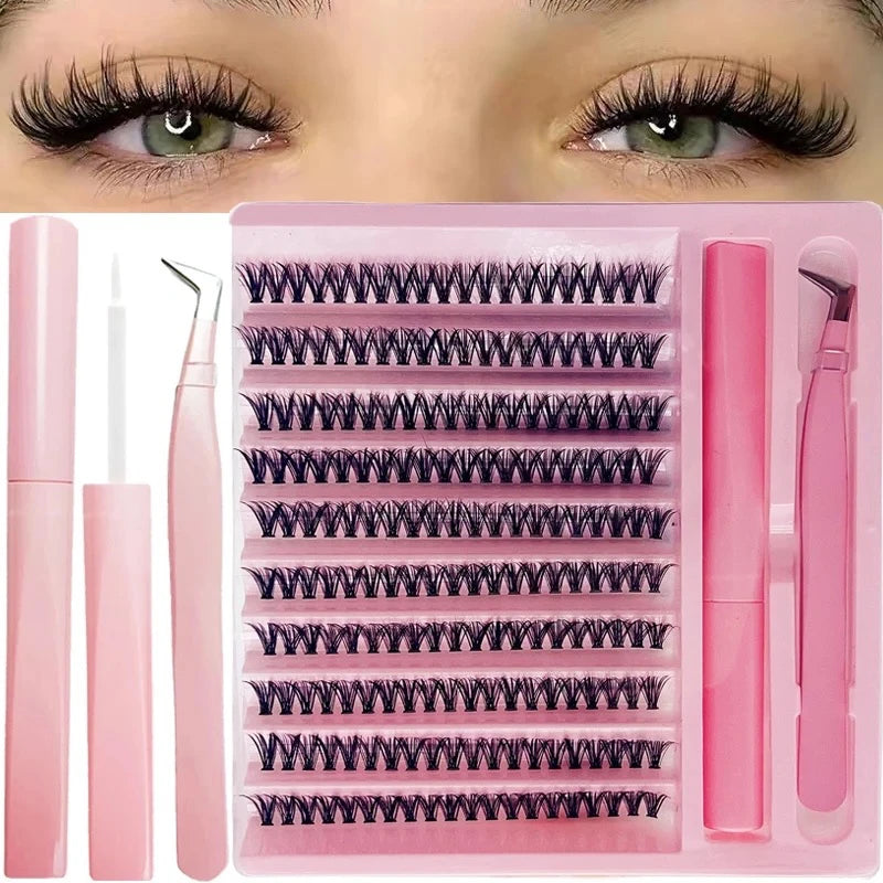 Cluster Lashes D Curling False Eyelash Clusters 200pcs DIY Lash Extension Kit With Bond And Tweezers
