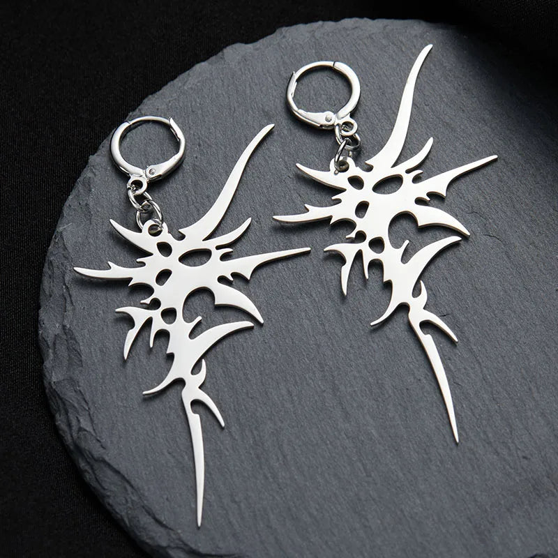 Fashion Trend Silver Color Irregular Spike Hanging Earrings for Men and Women Unique H close-up view