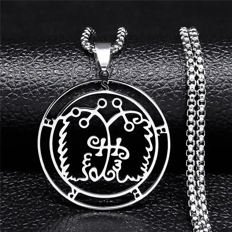 Sigeal Sigil De Lucifer Stainless Steel Satan Necklace | Asmoday Key Baphomet Pendant lifestyle view