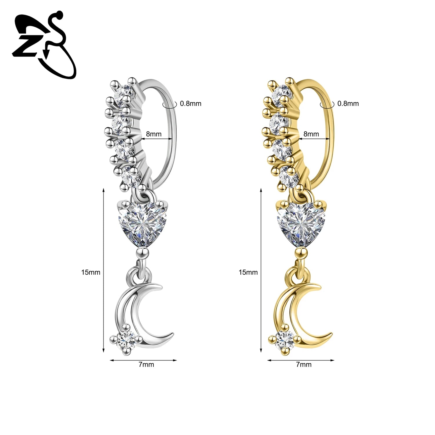 ZS 1 Piece 20G Trendy Hoop Nose Rings Women Moon Star Flower Pendant Septum Piercing E close-up view