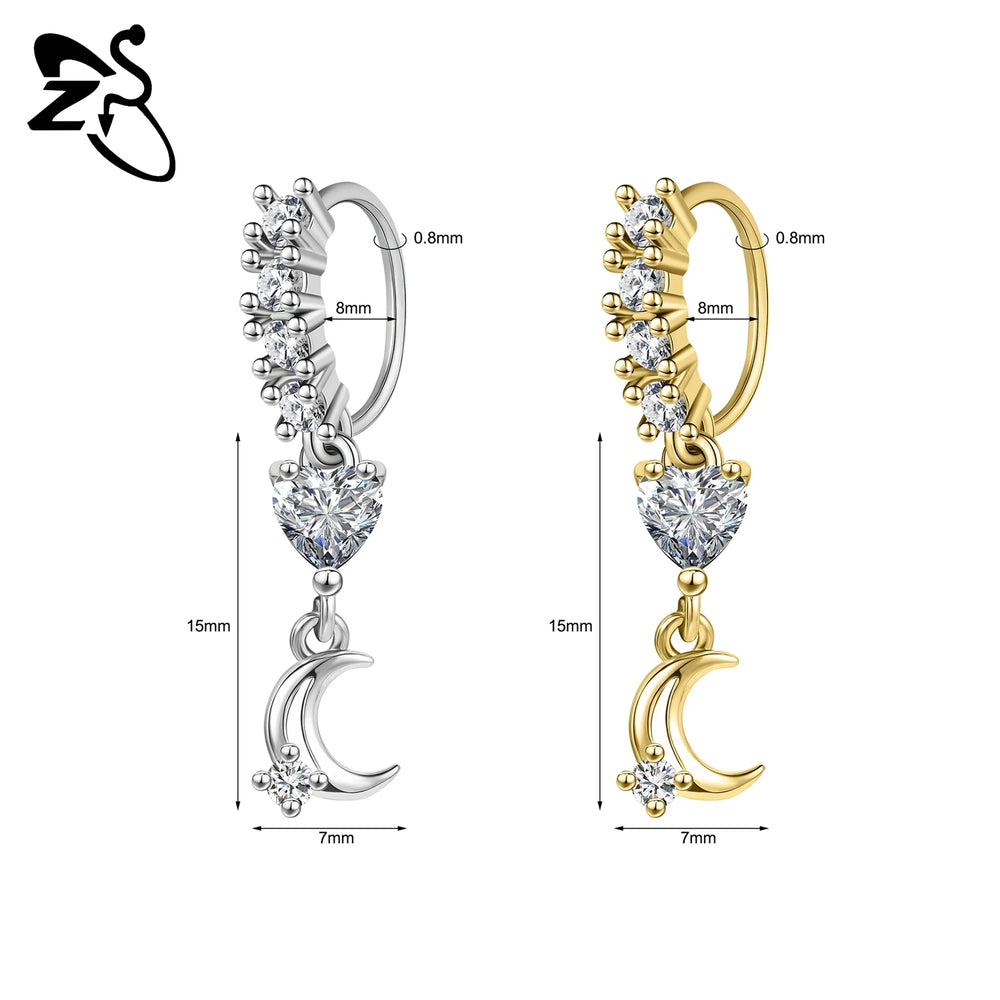 ZS 1 Piece 20G Trendy Hoop Nose Rings Women Moon Star Flower Pendant Septum Piercing E close-up view