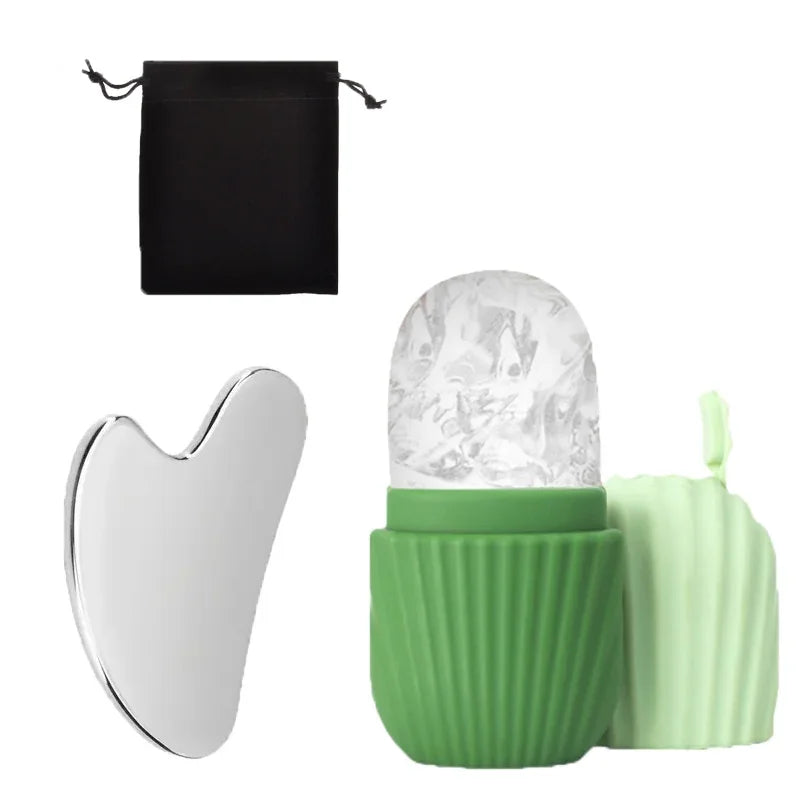 Ice Face Roller and Gua Sha Set | Stainless Steel Facial Massage Tools alternate view
