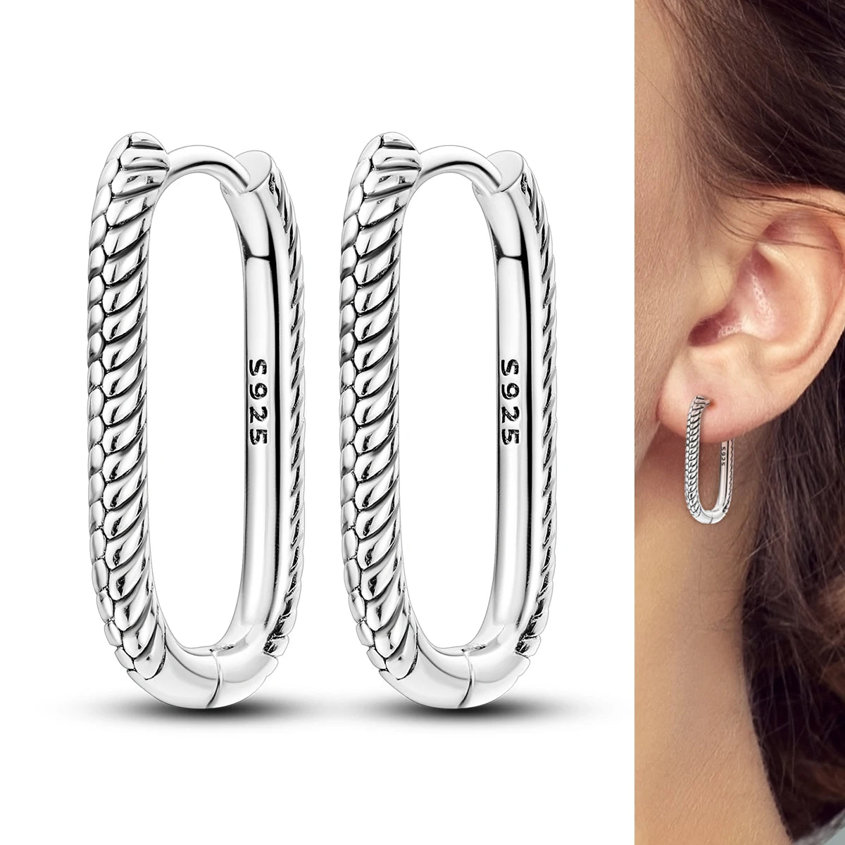 Hot Sale 925 Sterling Silver Heart Earrings Fit Original Charms Hoop Earrings For Wom lifestyle view