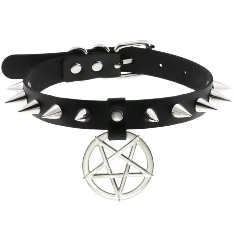 Pink Harajuku Gothic Spike Rivet Star Necklaces Collares Hip Hop Rock Black Bowknot P lifestyle view