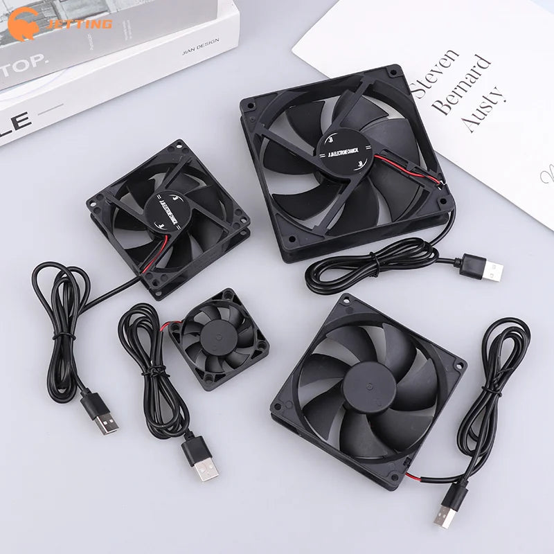 5V USB Cooling Fan for Router TV Box Computer | 50mm 80mm 90mm 120mm Black close-up view