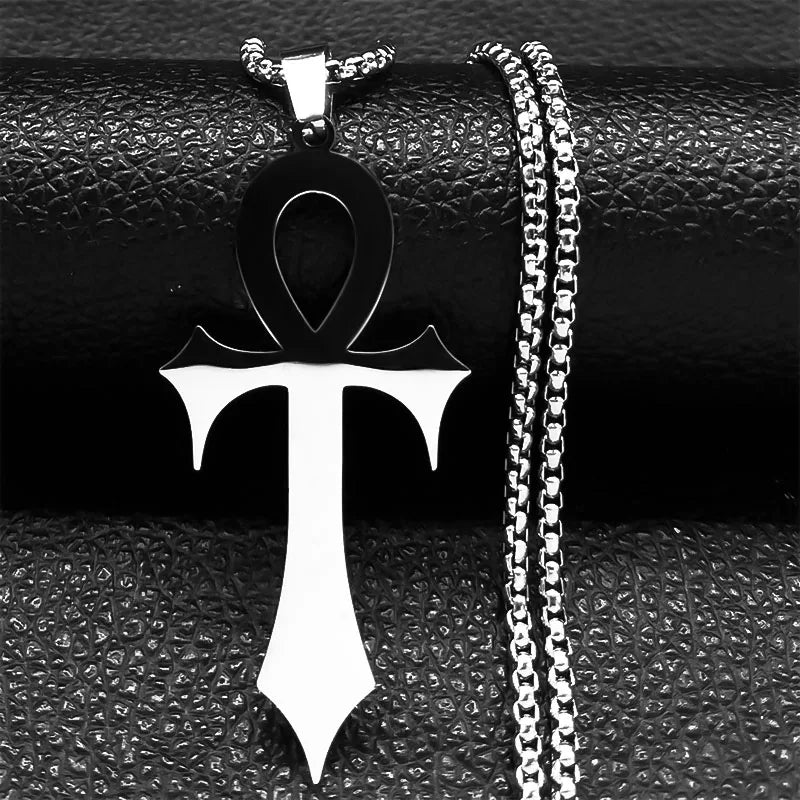 Stainless Steel Ankh Cross Pendant Necklace | Gothic Symbol of Life Jewelry additional angle