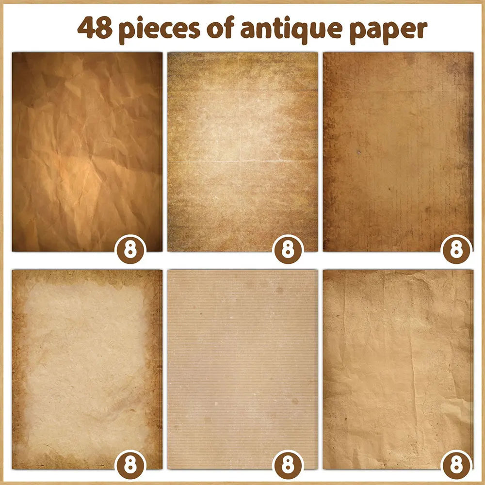 48 Sheets Vintage Scrapbook Paper Set | A4 Retro Junk Journal Collage Supplies close-up view