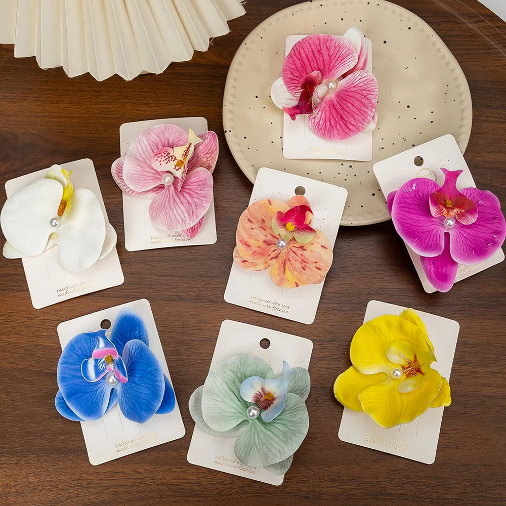 Artificial Orchid Flower Butterfly Hair Clips for Woman Girls Phalaenopsis Pearl Duck alternate view