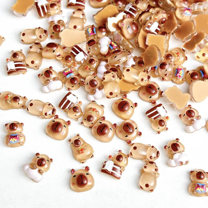 50Pcs Cartoon Cute Resin Capybara Nail Charms Creative Hamster Animal Nail Art Decora alternate view